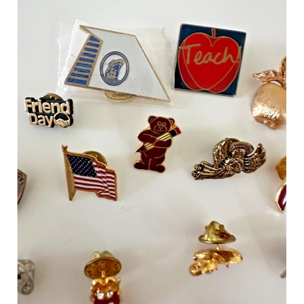 Pin Lot USA Flag Angel Horse ladybug Bear Sailboat Apple heart Set of 20 - Picture 7 of 8